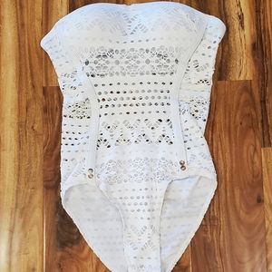 Cutout One Piece Swimsuit High Cut Sz S White